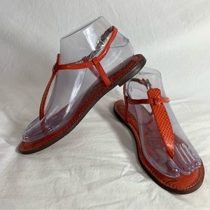 Sam Edelman Gigi Thong Flat Sandals, ankle strap, faux snakeskin, orange coral